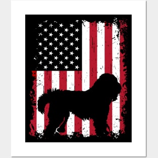 Dog Old English Sheepdog Dog USA Flag Patriotic 4th of July 372 paws Posters and Art